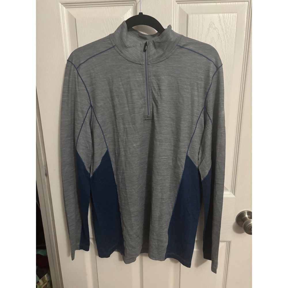 Smartwool | Men's Merino Sport Long Sleeve 1/4 Zip Light Gray Heather/Dark Denim